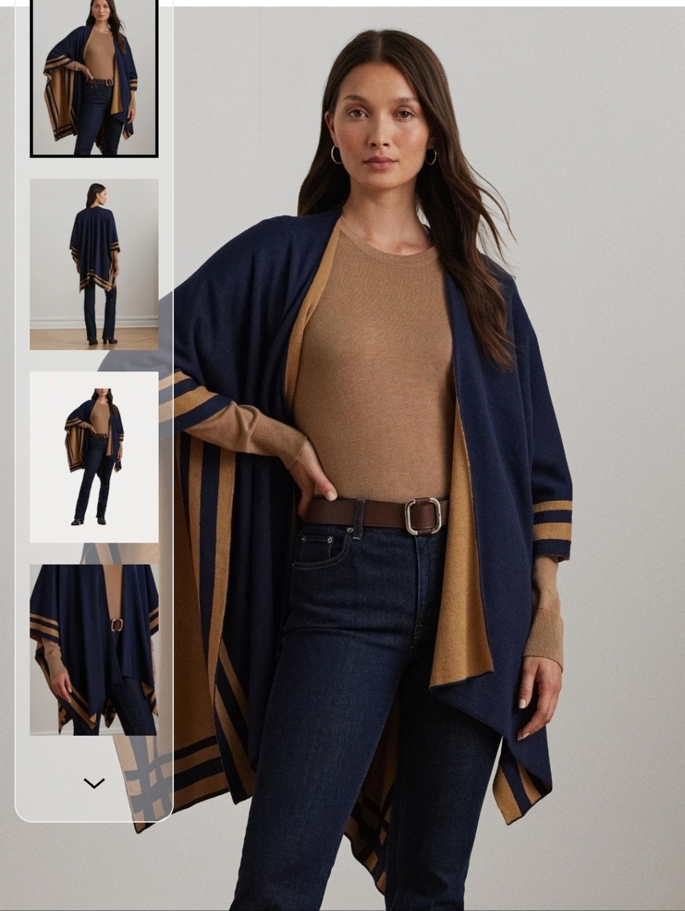 Nwt Lauren Ralph Lauren Reversible Jet Set Black/Came Acrylic Knit Poncho